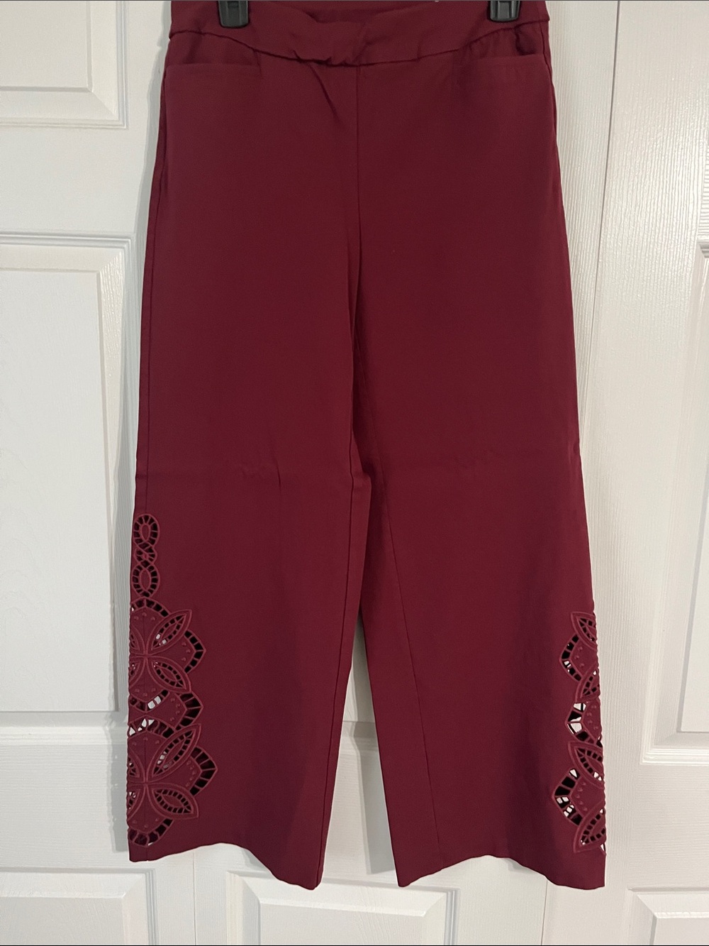Chico's Maroon Wide-Leg Pants with Cutout Hem Detail